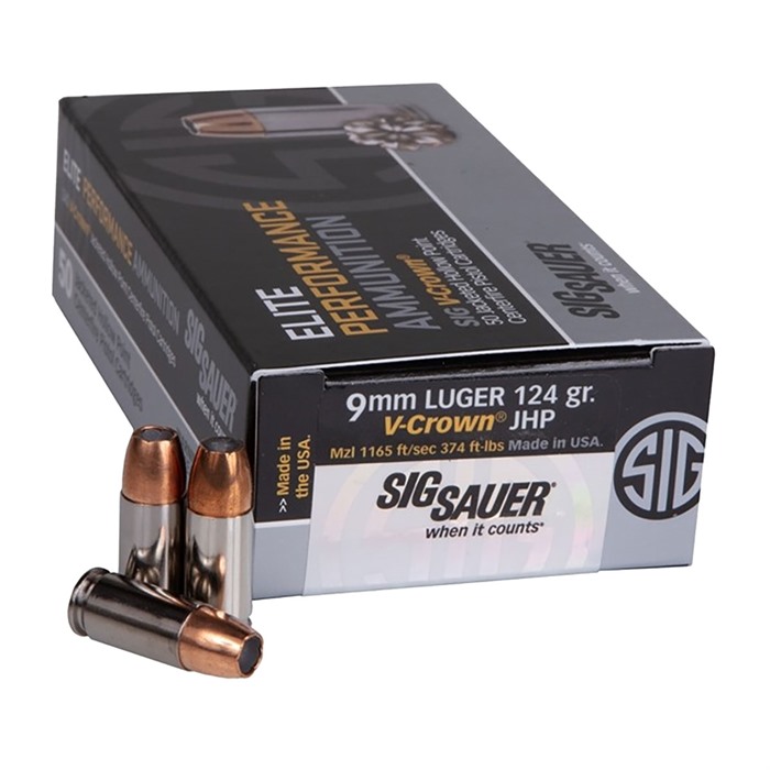 Sig Sauer Elite 9mm Luger V Crown Jacketed Hollow Point 124 Grain 50 Rounds