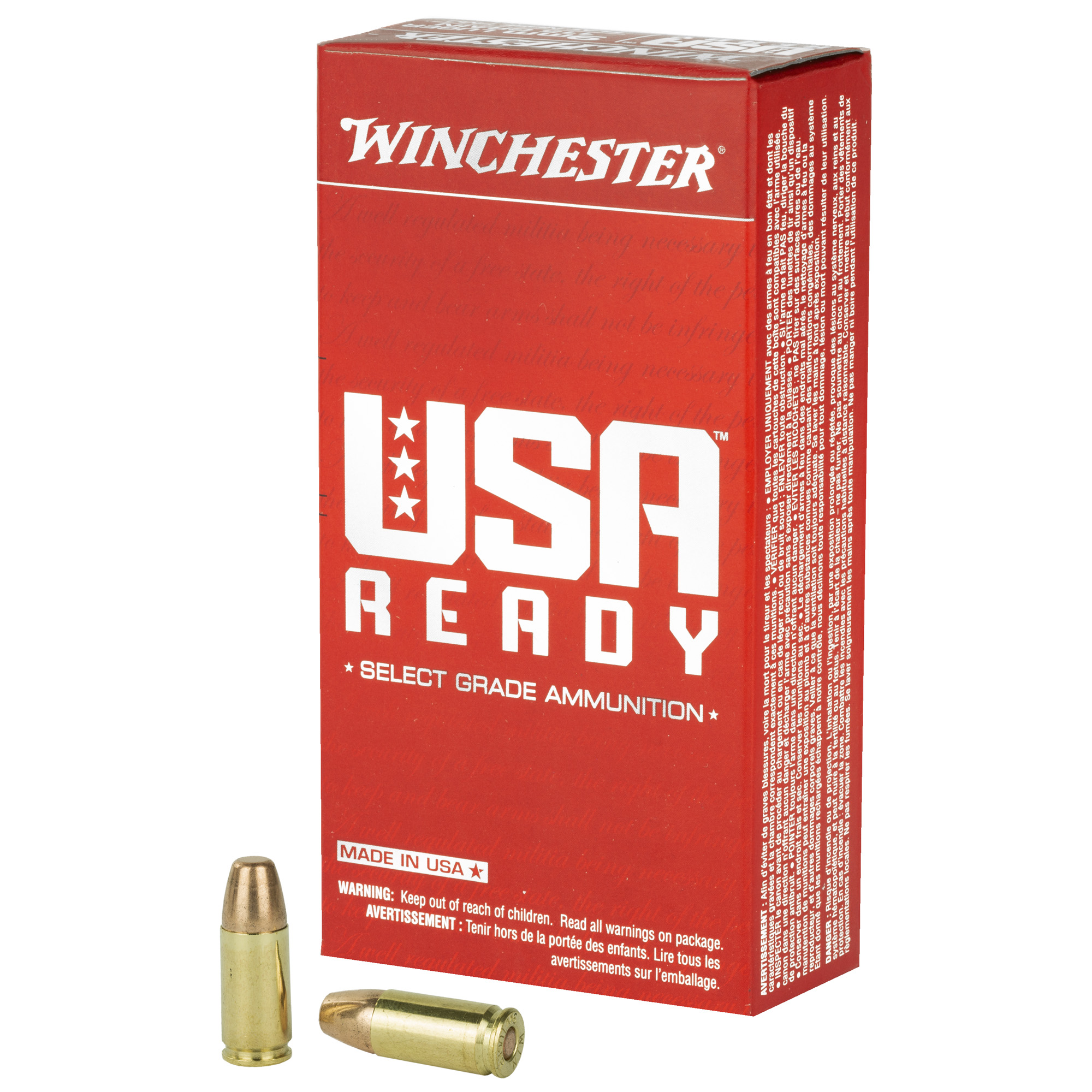 Winchester Usa Ready 9mm Luger Full Metal Jacket Flat Nose 115 Grain 50 Rounds