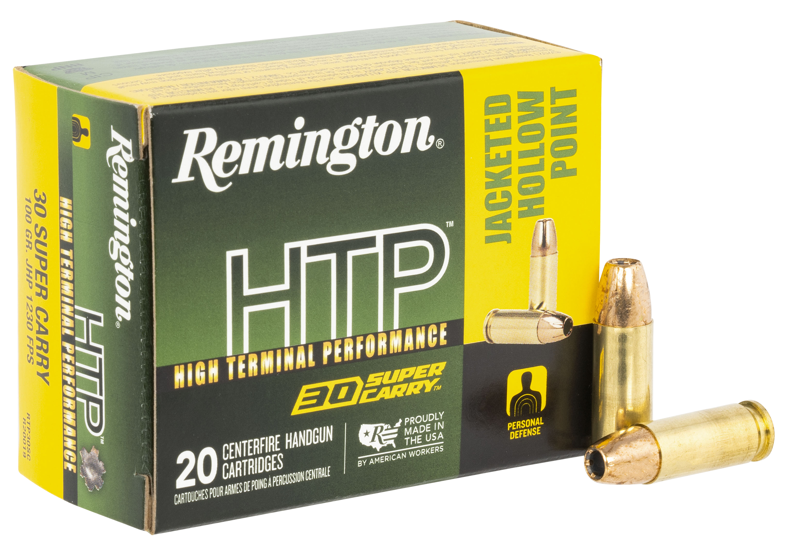 Remington HTP Handgun Ammo 30 Super Carry Jacketed Hollow Point 100 Grain 20 Rounds