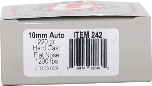 Underwood Ammo Hard Cast Flat Nose Handgun Ammunition 10mm Auto 220gr FN 1200 fps 20/ct