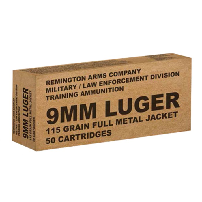 Remington Military Law Enforcement Training Ammunition 9mm Full Metal Jacket 115 Grain 50 Rounds