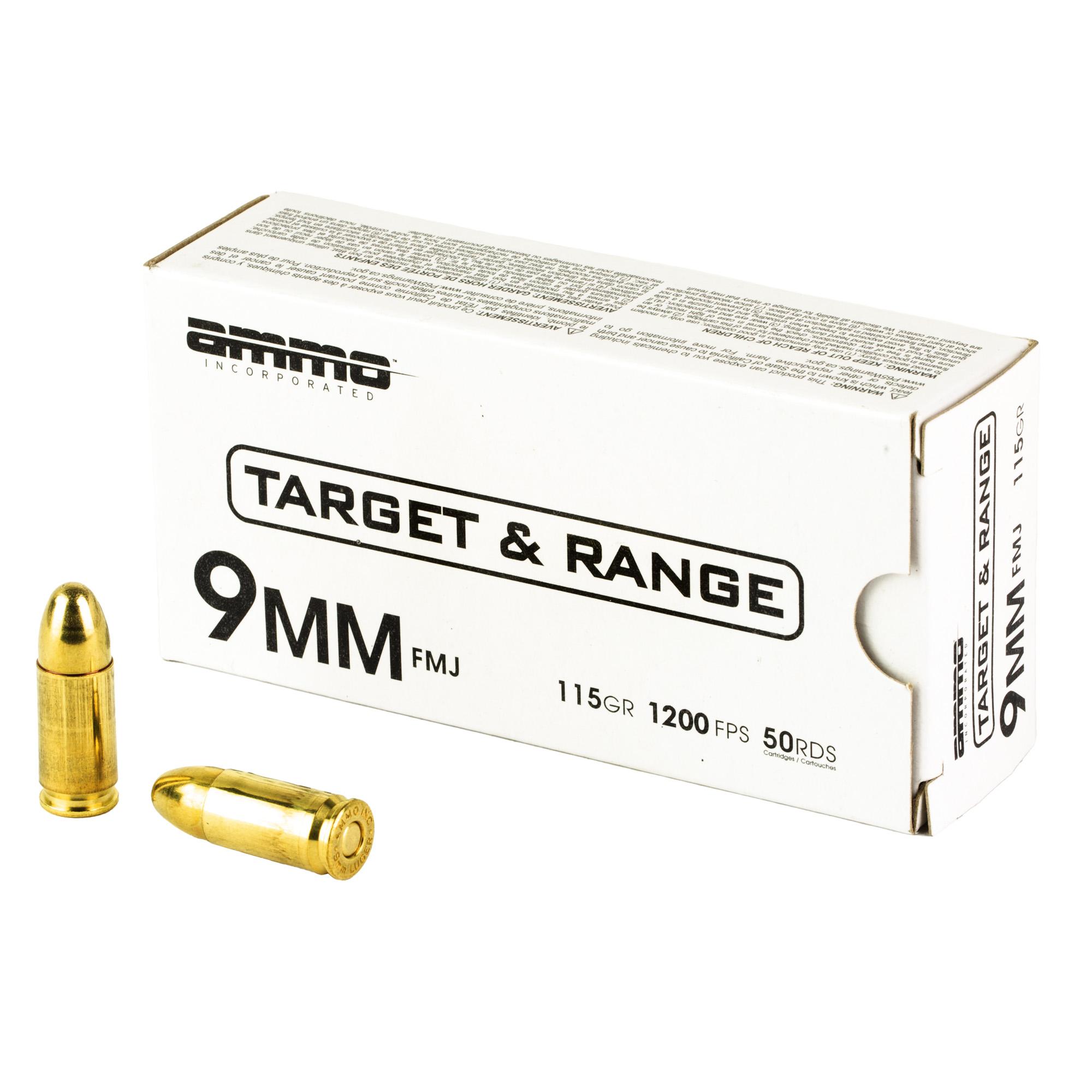 Ammo Inc Target and Range 9mm Luger Handgun Ammo - 115 Grain | FMJ | 50rd Box