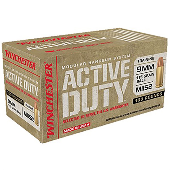 Winchester M1152 9mm Luger Flat Nose Full Metal Jacket 115 Grain 100 Rounds