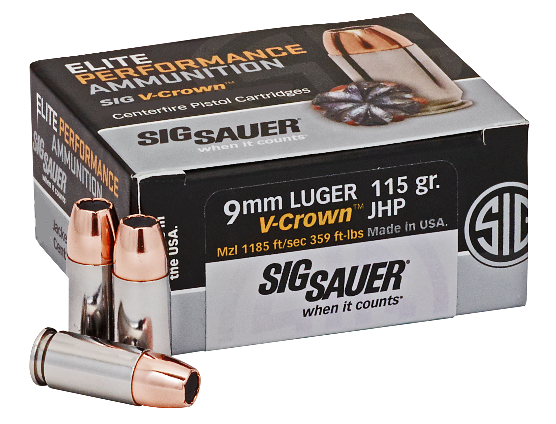 Sig Sauer E9MMA150 9mm Luger Jacketed Hollow Point 115 Grain 50 Rounds