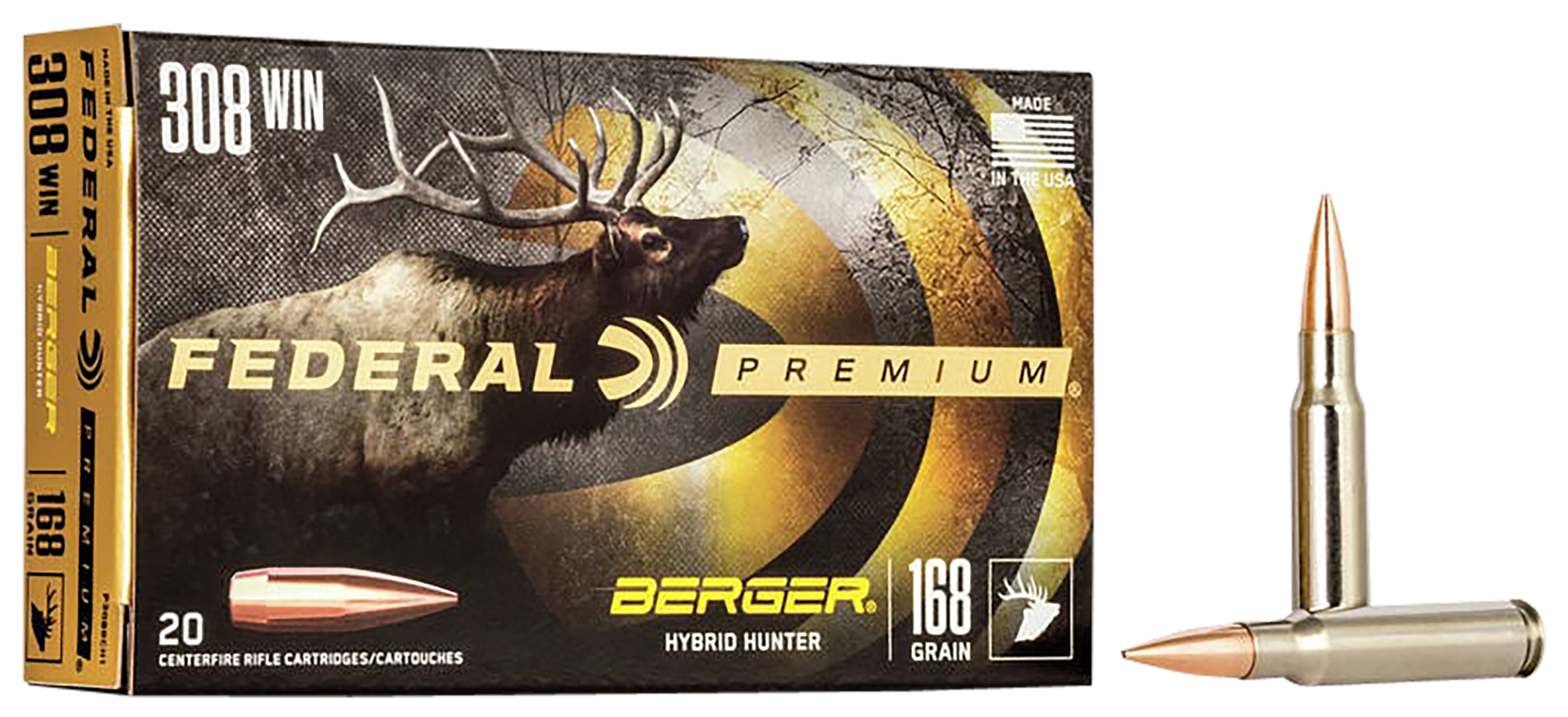 Federal Premium Berger Hybrid Hunter 308 Winchester 168 Grain 20 Rounds