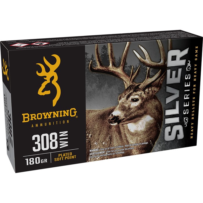 Browning Ammo B192603081 Silver 308Win 180gr Plated Soft Point 20 Rounds