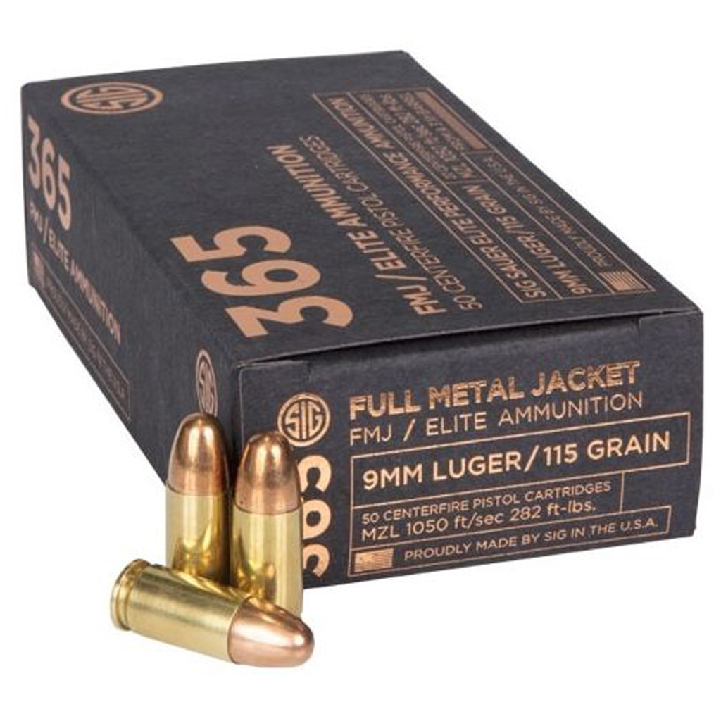 Sig Sauer Elite Ball 365 Performance 9mm Full Metal Jacket 115 Grain 50 Rounds