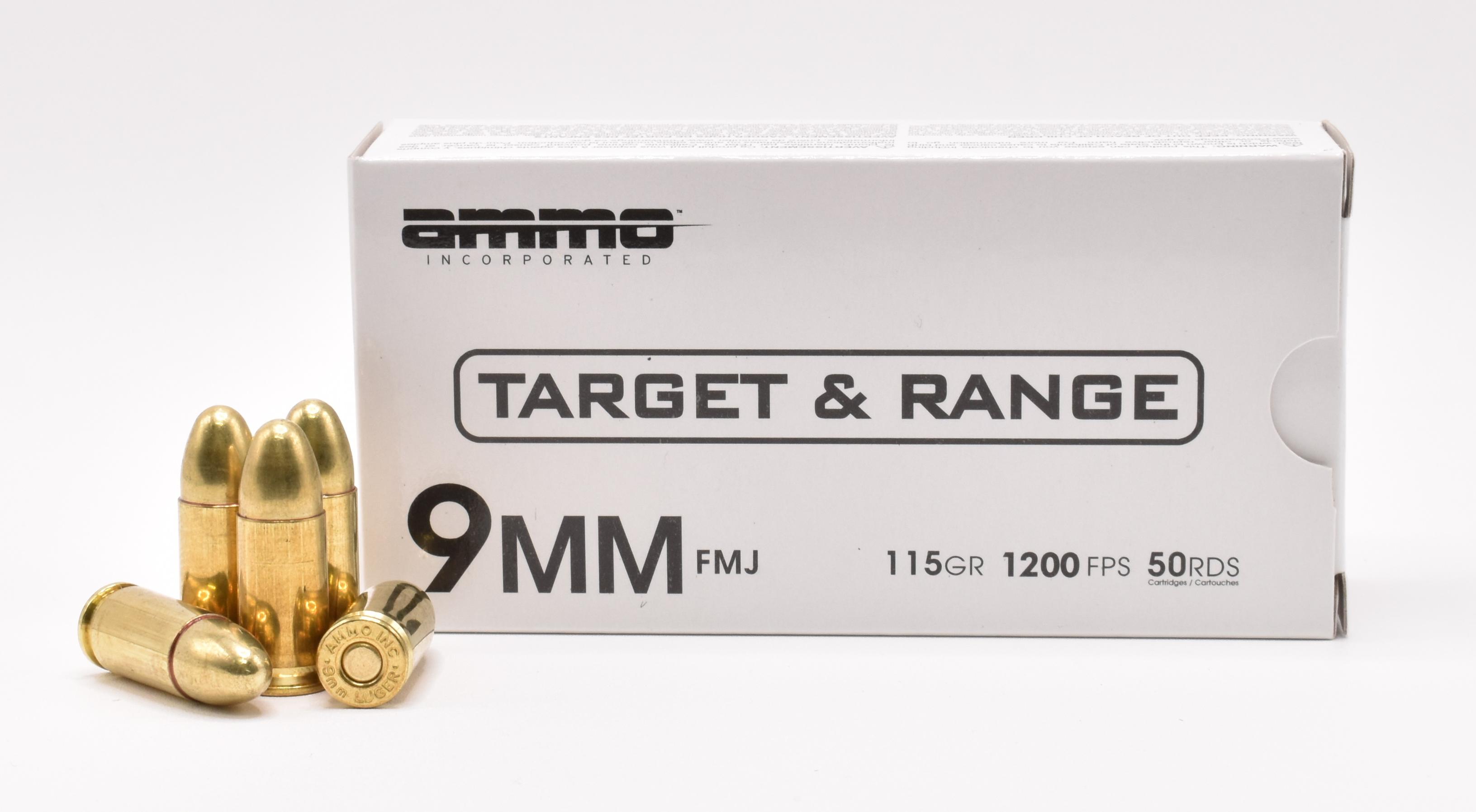 Ammo Inc Target and Range 9mm Luger Handgun Ammo - 115 Grain | FMJ | 1000rd Case