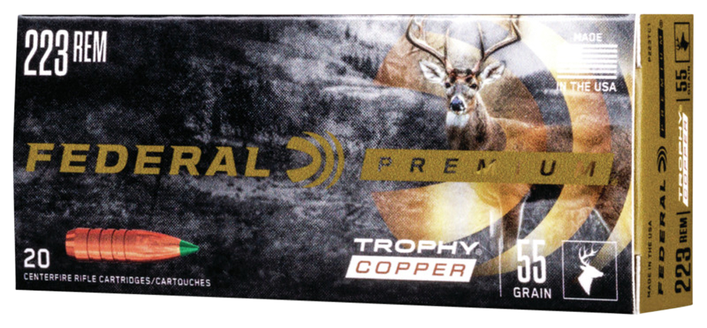 Federal Premium Trophy Copper 223 Remington Copper Polymer-Tipped 55 Grain 20 Rounds