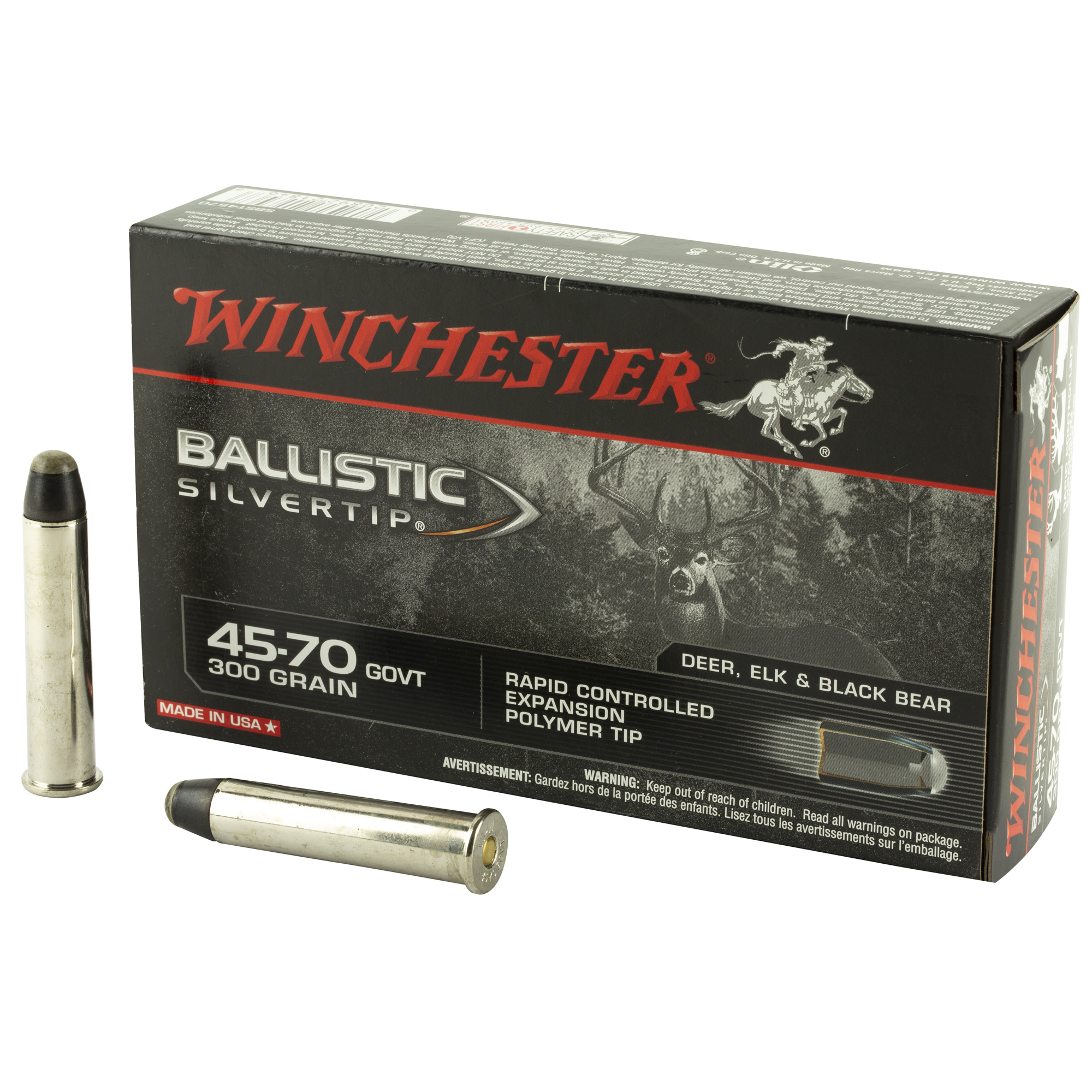 Winchester Ballistic Silvertip 45-70 Government Nosler Ballistic Tip 300 Grain 20 Rounds