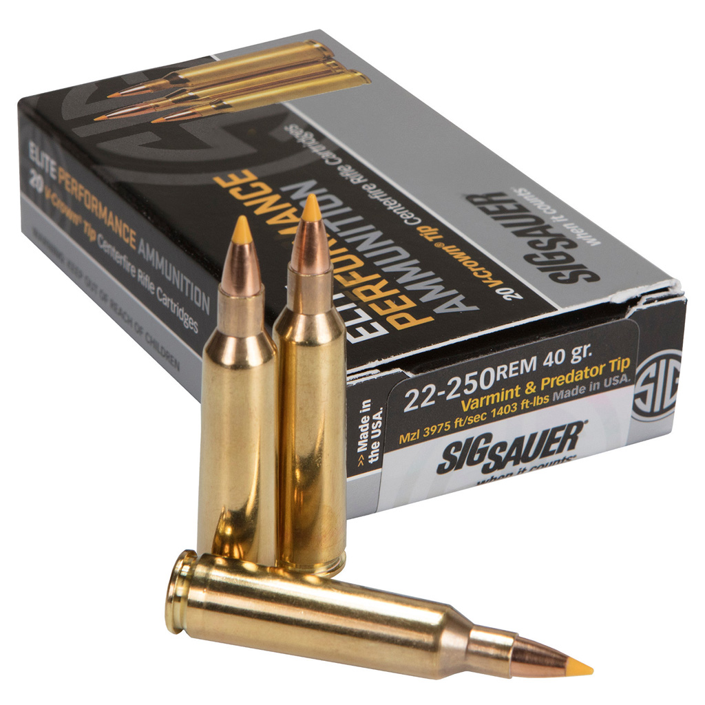 Sig Sauer Varmint and Predator Hunting Rifle Ammo 22-250 Remington Extreme Expansion Tip 40 Grain 20 Rounds