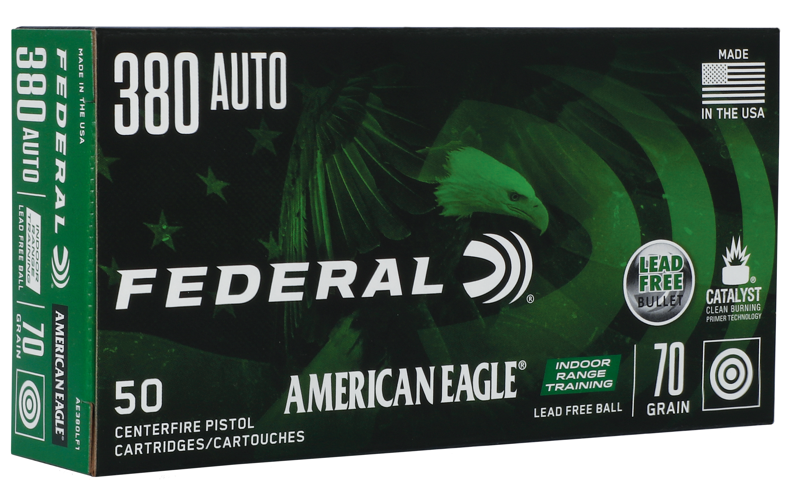Federal American Eagle Indoor Range Training 380 ACP Lead Free 70 Grain 50 Rounds