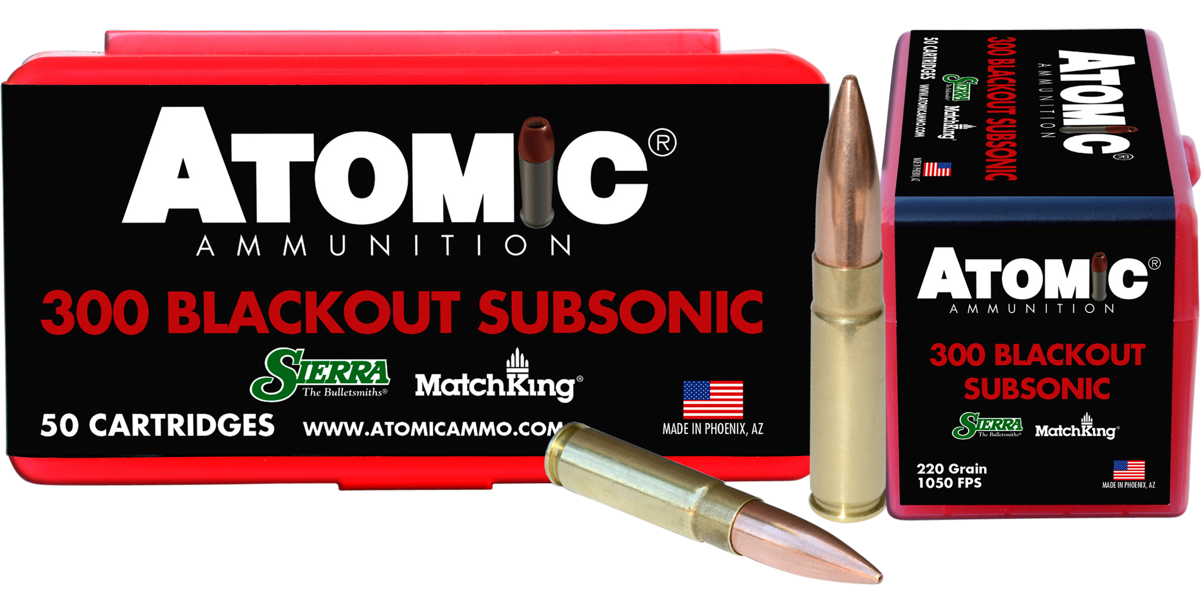 Atomic Ammunition 00465 Rifle Subsonic 300 Blackout 220 gr Hollow Point Boat Tail 50 Rounds