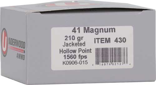 Underwood Ammo Sporting Jacket Handgun Ammunition 41 Rem 210gr JHP 1560 fps 20/ct