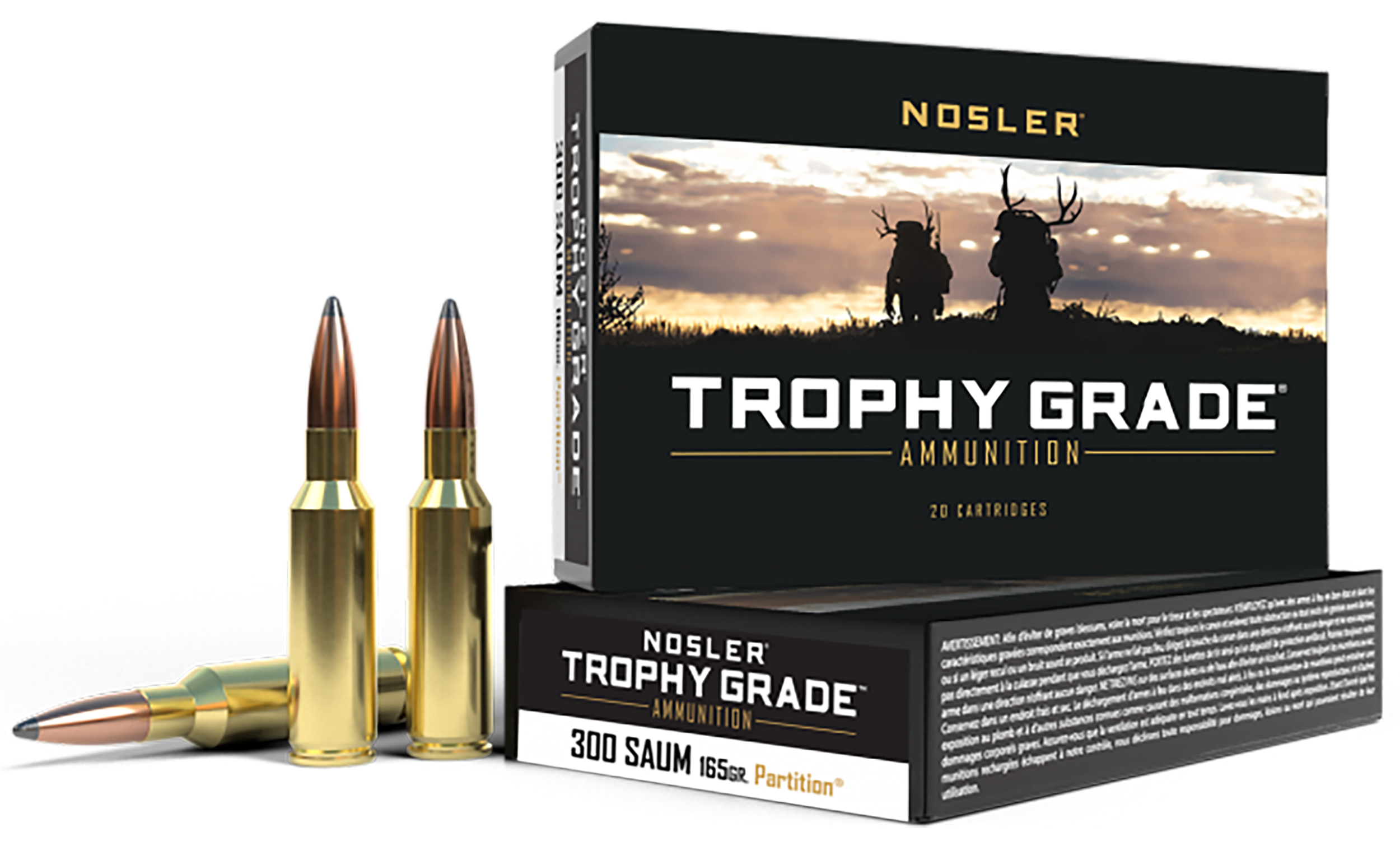 Nosler Trophy Grade 300 Remington SAUM Spitzer Partition 165 Grain 20 Rounds
