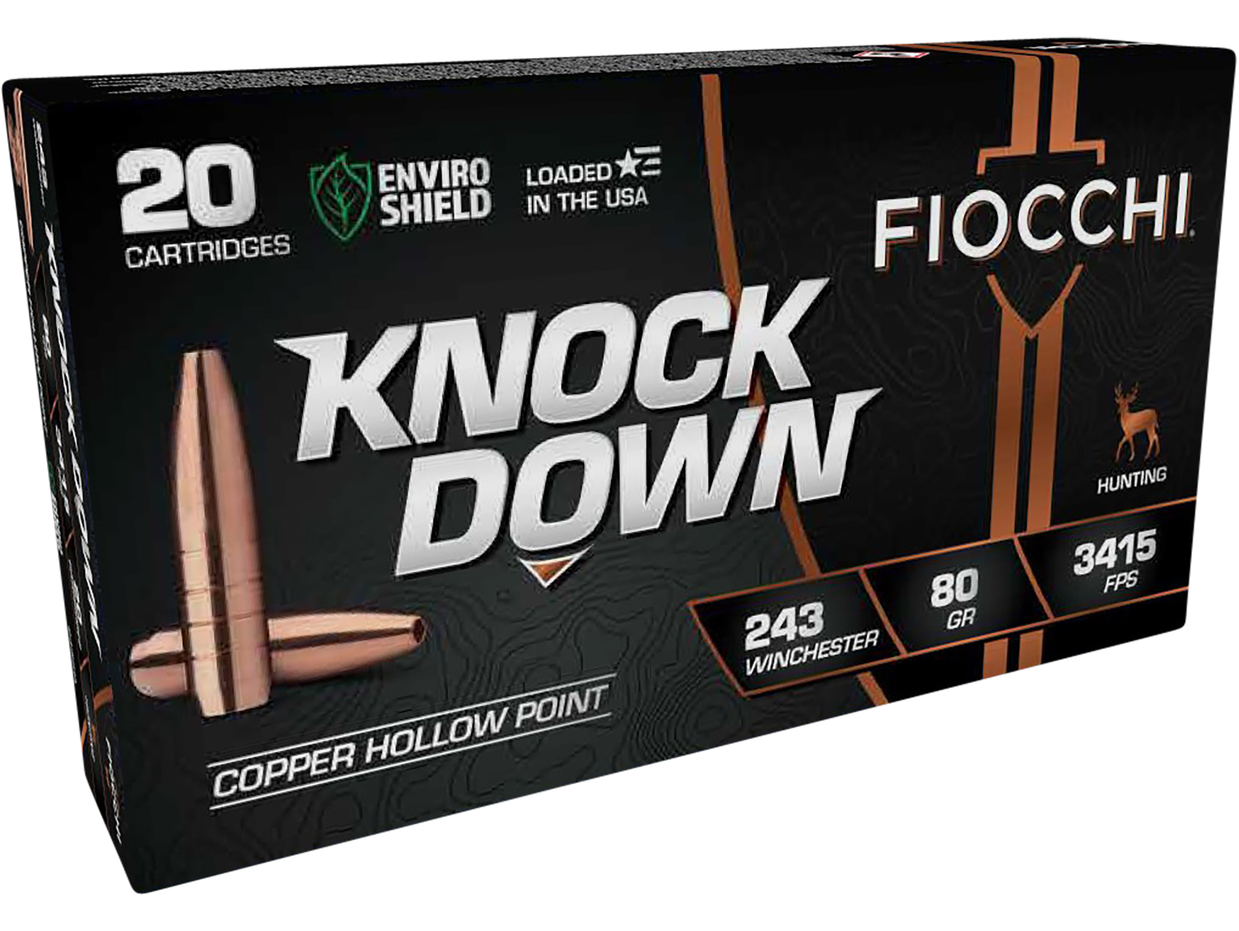 Fiocchi Knock Down, 243 Winchester, Copper Hollow Point, 80 Grain, 20 Rounds