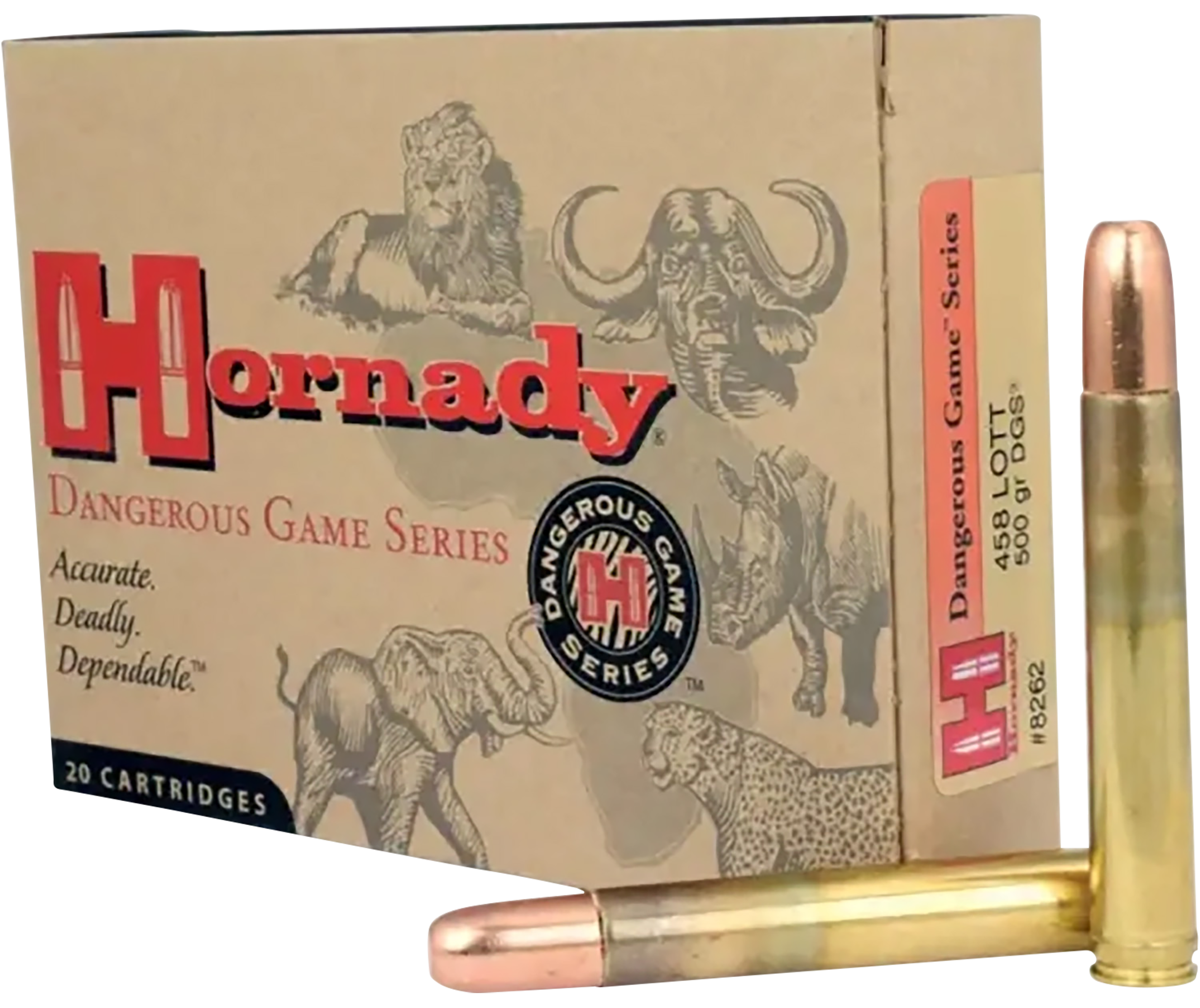 Hornady, Dangerous Game, 458 Lott, Dangerous Game Solid, 500 Grain, 20 Rounds