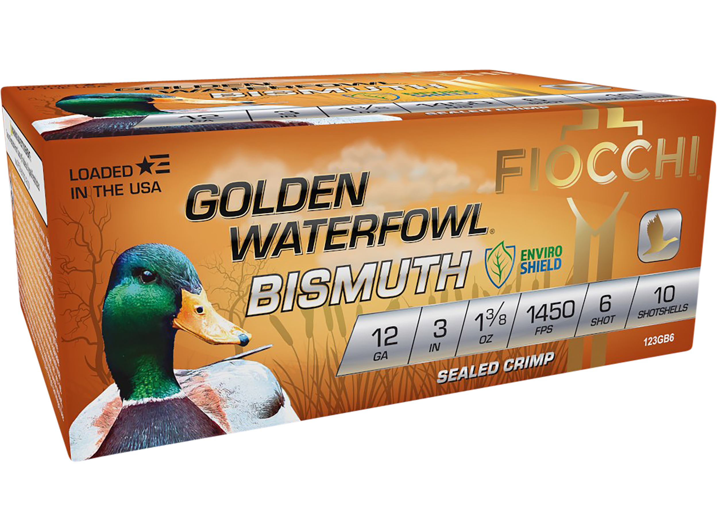 Fiocchi Golden Waterfowl Bismuth 12 Gauge Bismuth Shot One and Three Eighths Ounce 10 Rounds