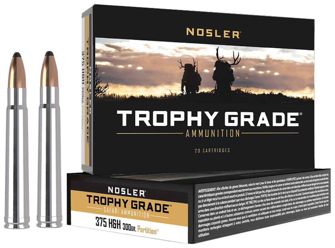 Nosler Trophy Grade Safari 375 H and H Magnum Nosler Solid 300 Grain 20 Rounds