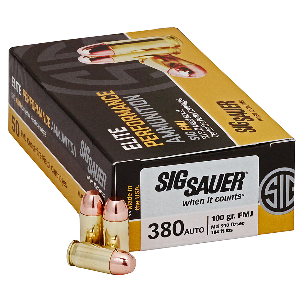 Sig Sauer Elite Ball Performance 380 ACP Full Metal Jacket 100 Grain 50 Rounds