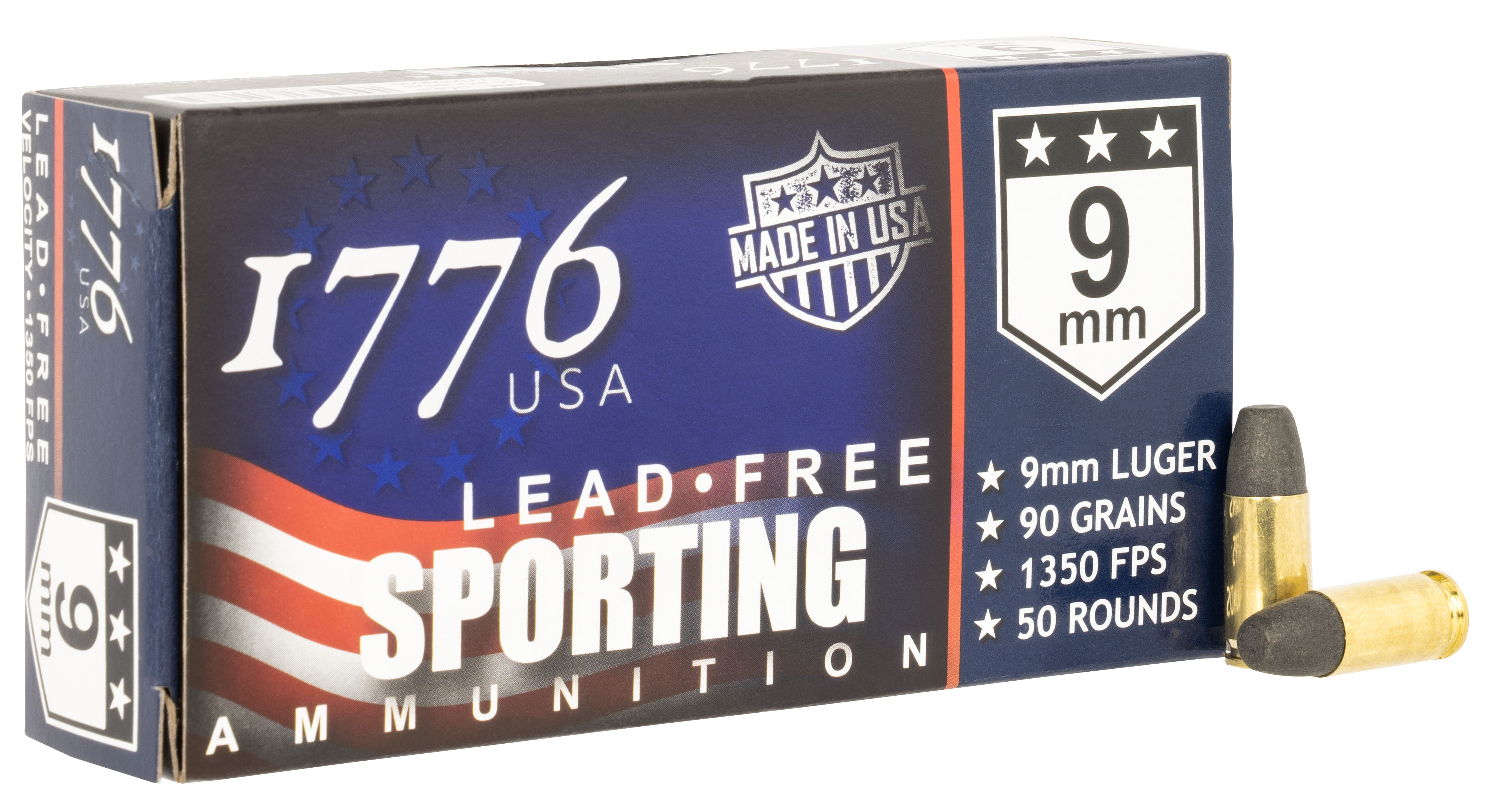 1776 USA Lead Free Sporting Pistol Ammo 9mm 90 gr. LFB 50 rd.