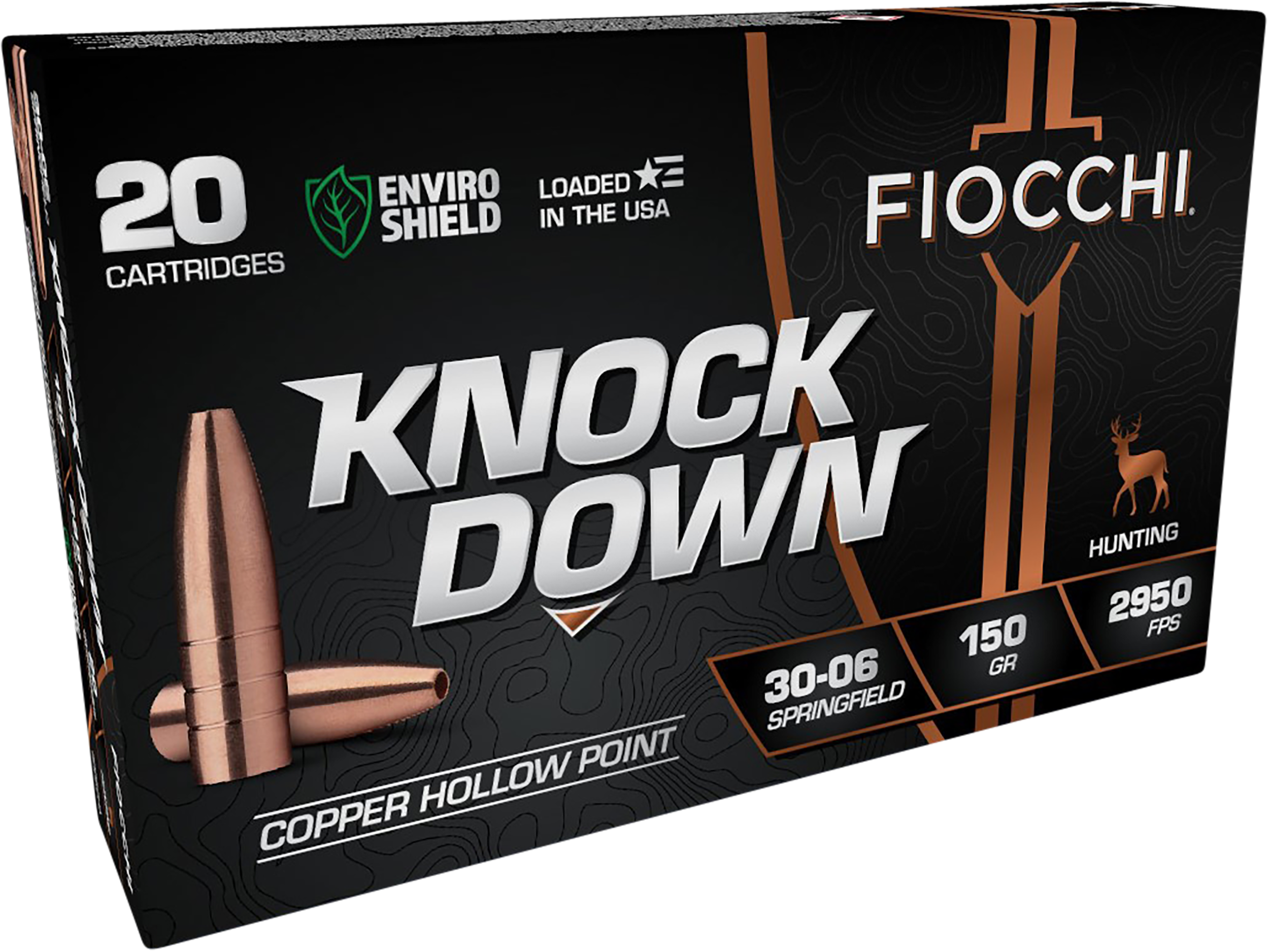 Fiocchi, Knock Down Enviro Shield, 30-06 Springfield, Copper Hollow Point, 150 Grain, 20 Rounds