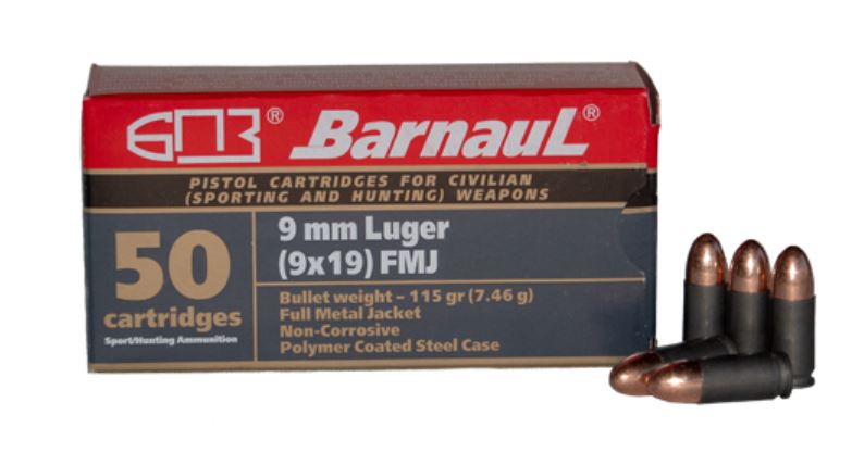 Barnaul 9mm Pistol Ammo - 115 Grain | FMJ | Steel Casing | 500rd Case