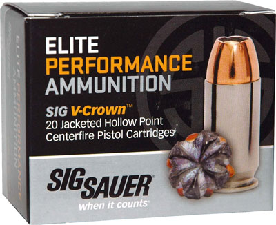Sig Sauer, V-Crown Elite, 38 Special +P, Jacketed Hollow Point, 125 Grain, 20 Rounds