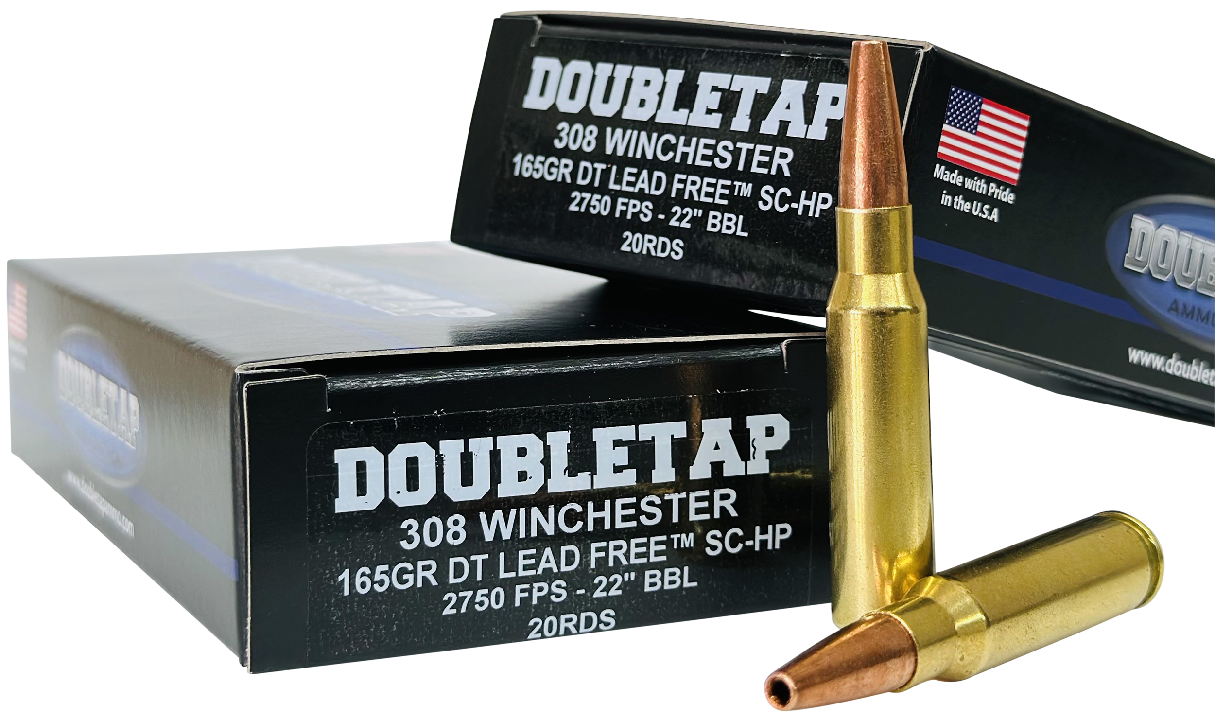 DoubleTap Ammunition 308W165X   308Win 165gr Lead Free Hollow Point 20 Rounds