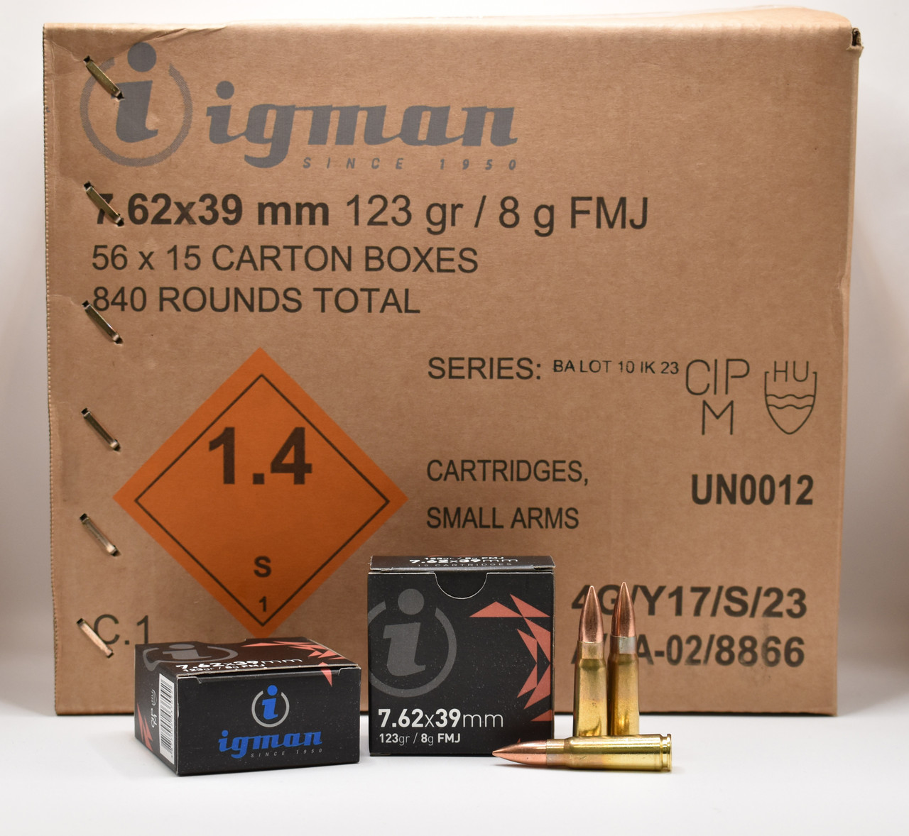 Ammo Inc Igman M67 Ball Ammo Rifle Ammunition 7.62x39mm 123gr FMJ 2460 fps 15/ct