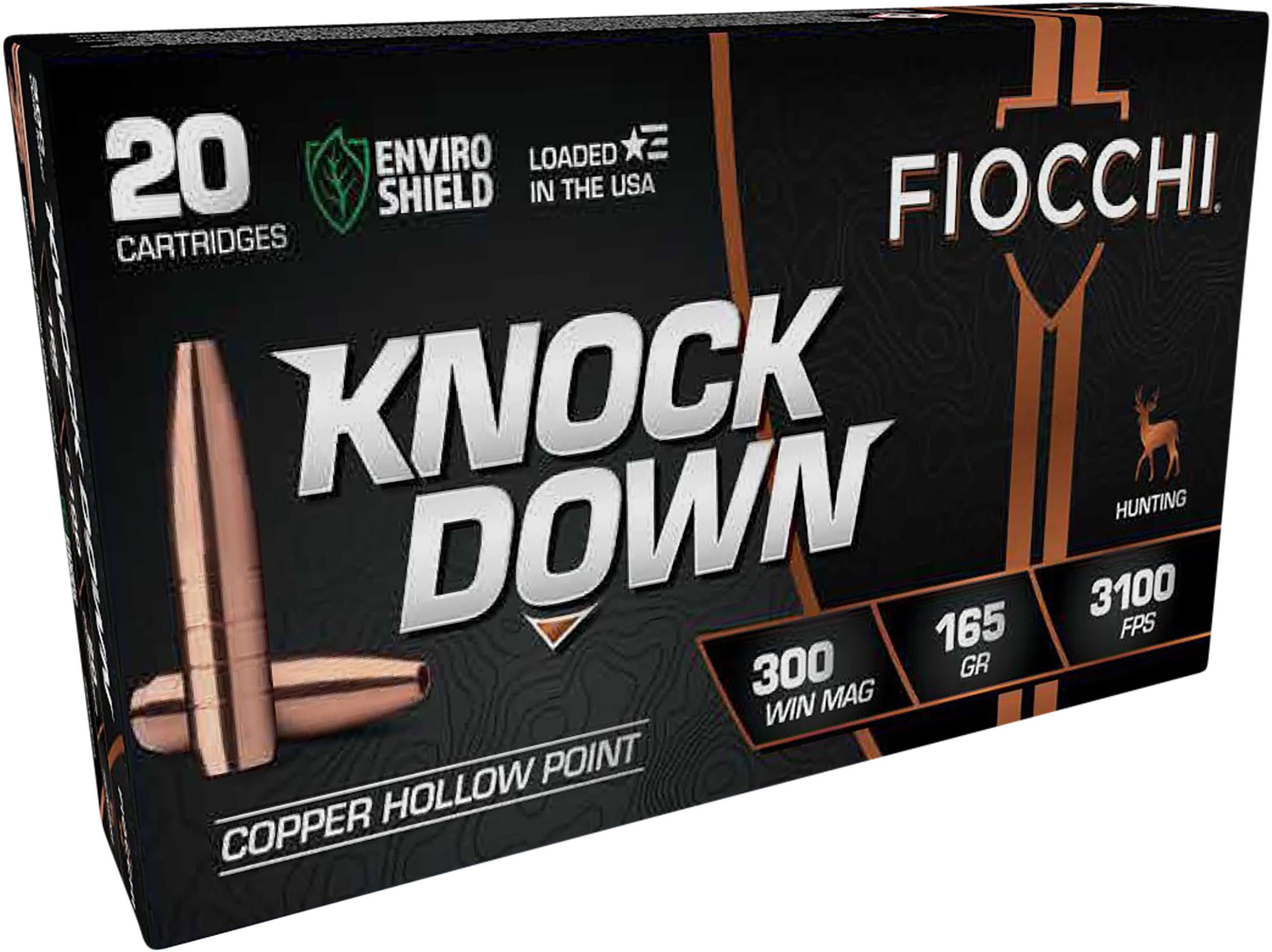Fiocchi Knock Down 300 Winchester Magnum Copper Hollow Point 165 Grain 20 Rounds
