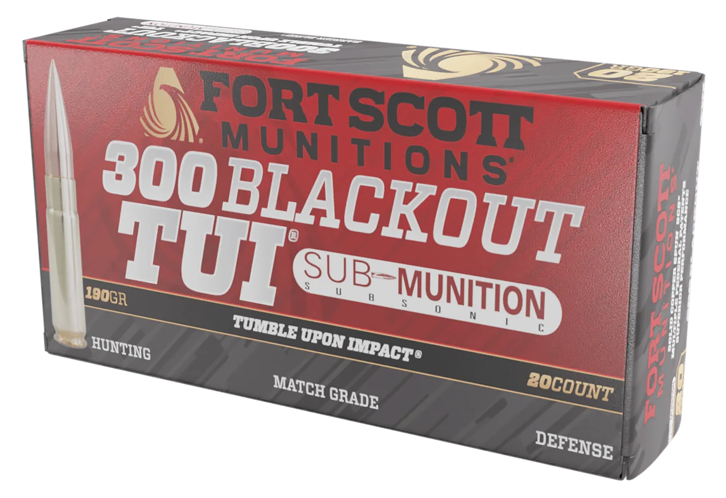 Fort Scott Munitions Sub-Munitions Rifle Ammo 300 BLKOUT 190 gr. TUI 20 rd.