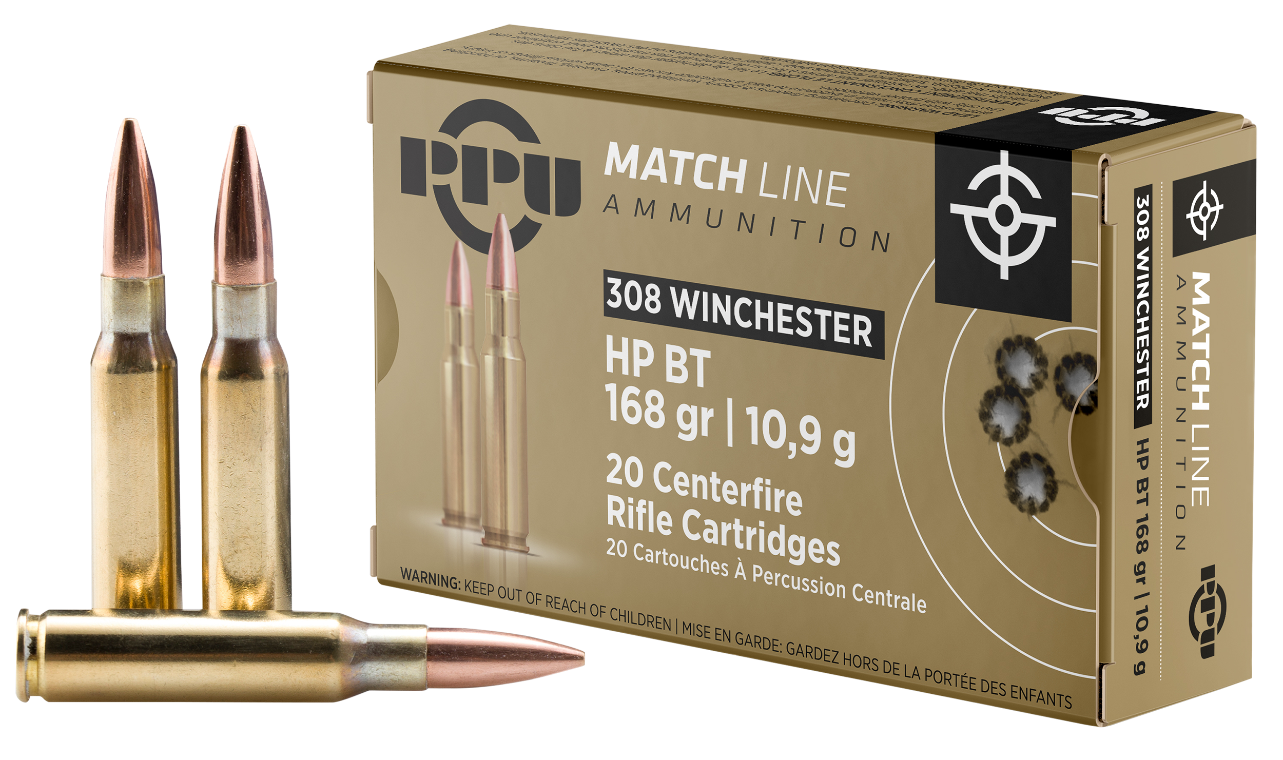 Prvi Partisan PPM3082 308 Winchester Hollow Point Boat Tail 168 Grain 20 Rounds