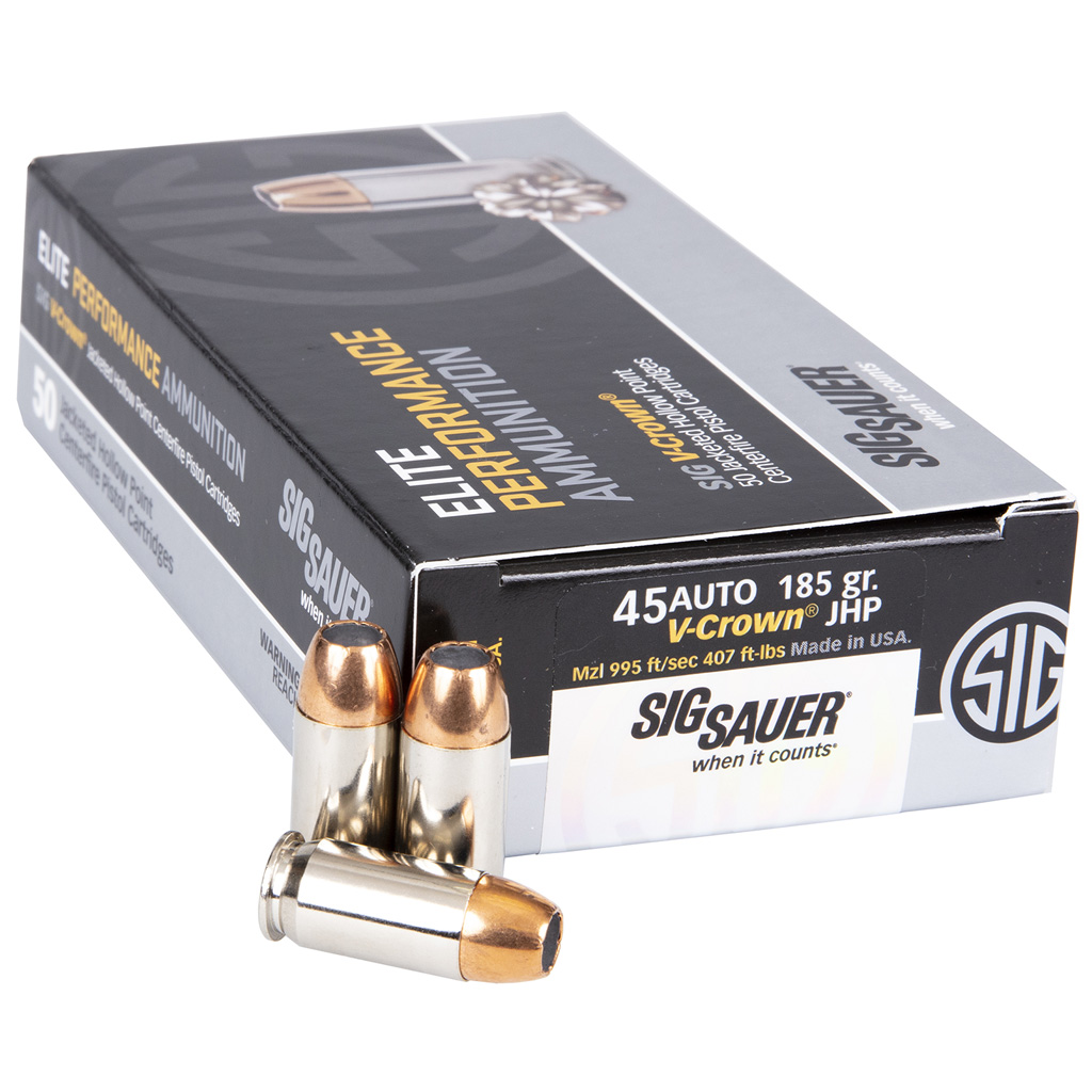 Sig Sauer Elite V-Crown 45 ACP Jacketed Hollow Point 185 Grain 50 Rounds
