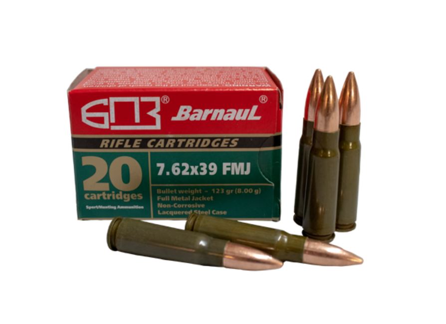 Barnaul 7.62x39 Rifle Ammo - 123 Grain | FMJ | Lacquered Steel Casing | 500rd Case
