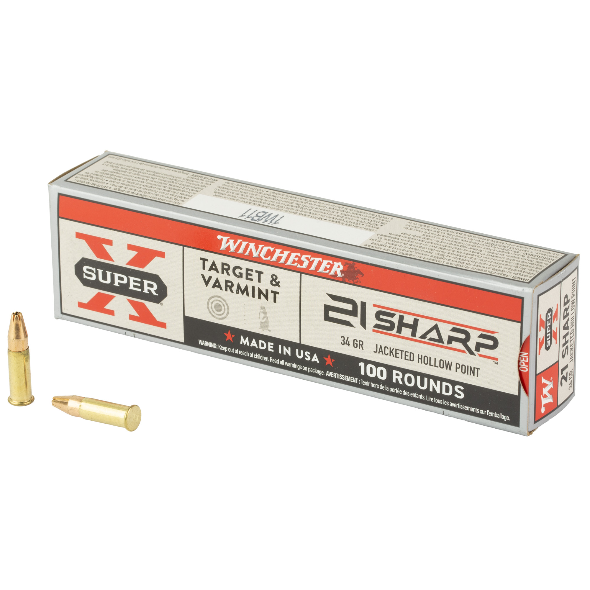 Winchester Super X 21 Sharp Jacketed Hollow Point 34 Grain 100 Rounds