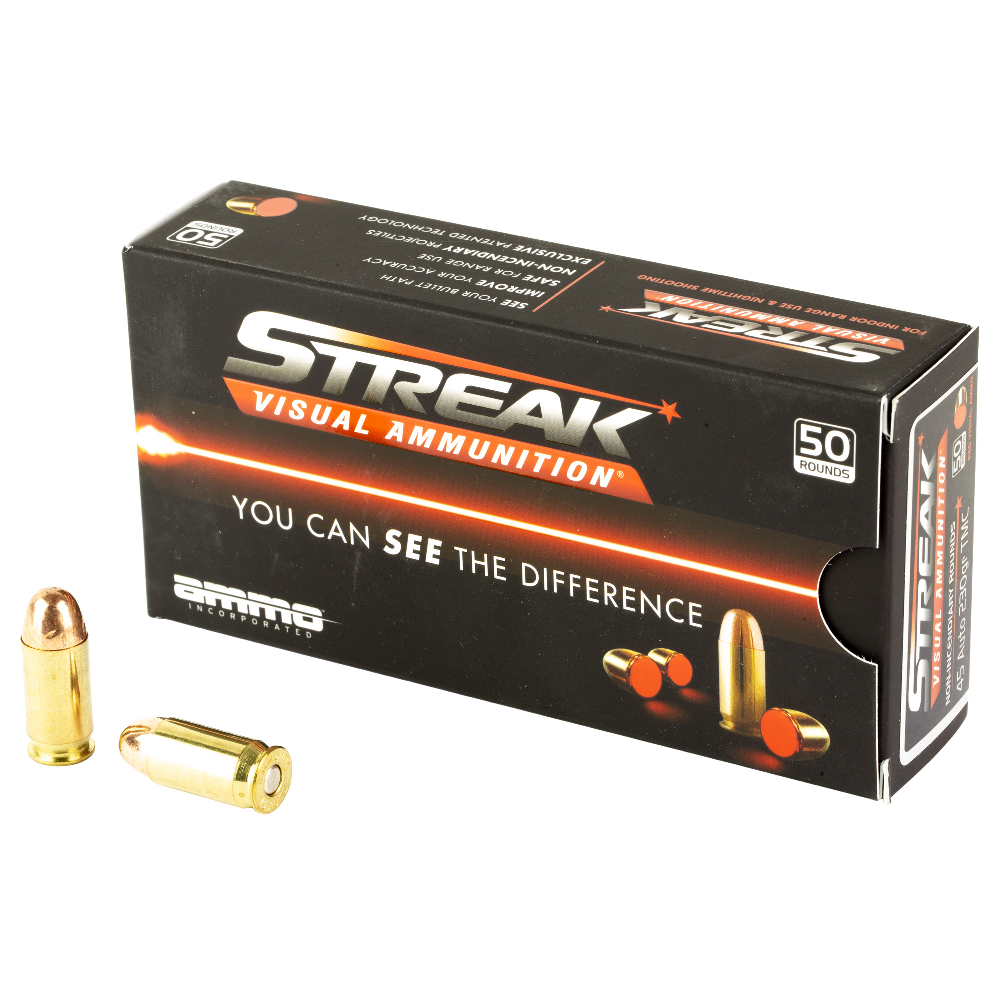 Ammo Inc STREAK Target .45 ACP Handgun Ammo - 230 Grain | TMC | Red | 50rd Box