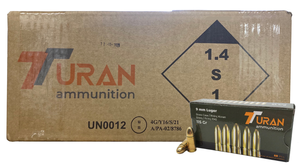 Turan 9mm 115gr Fmj Brass Case 1000rd