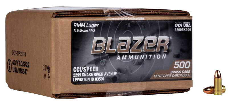 CCI Blazer Brass 9mm Luger Full Metal Jacket 115 Grain 500 Rounds