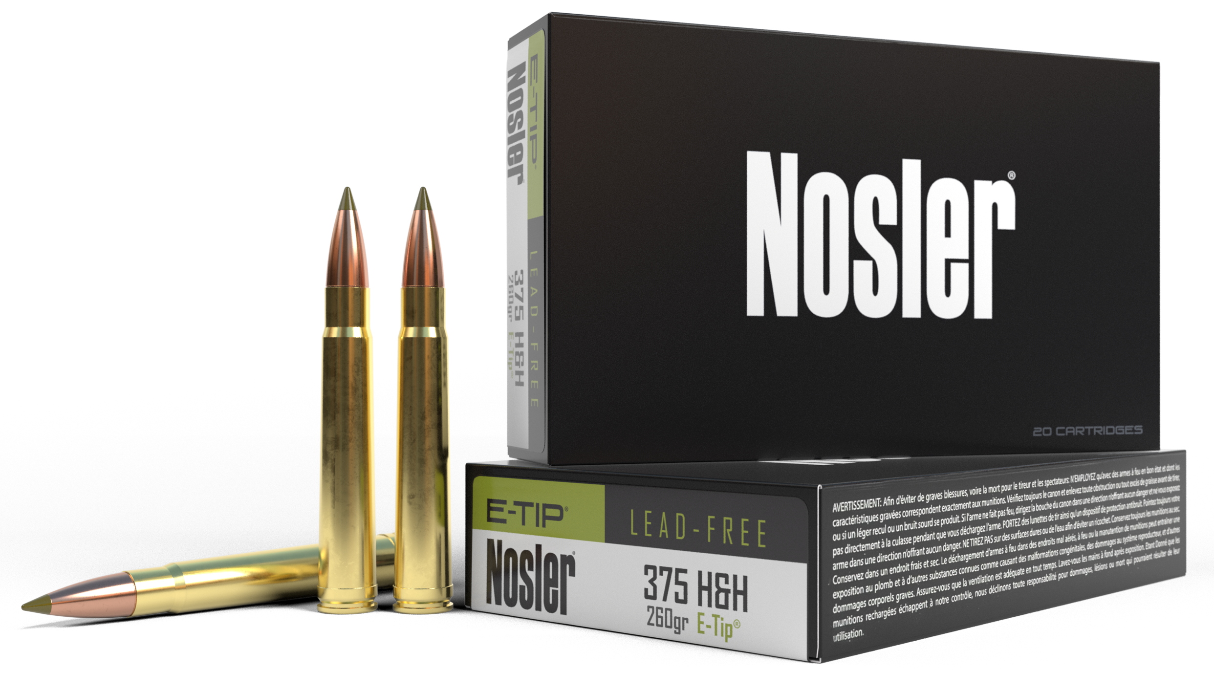 Nosler Expansion Tip 375 H and H Magnum E-tip 260 Grain 20 Rounds