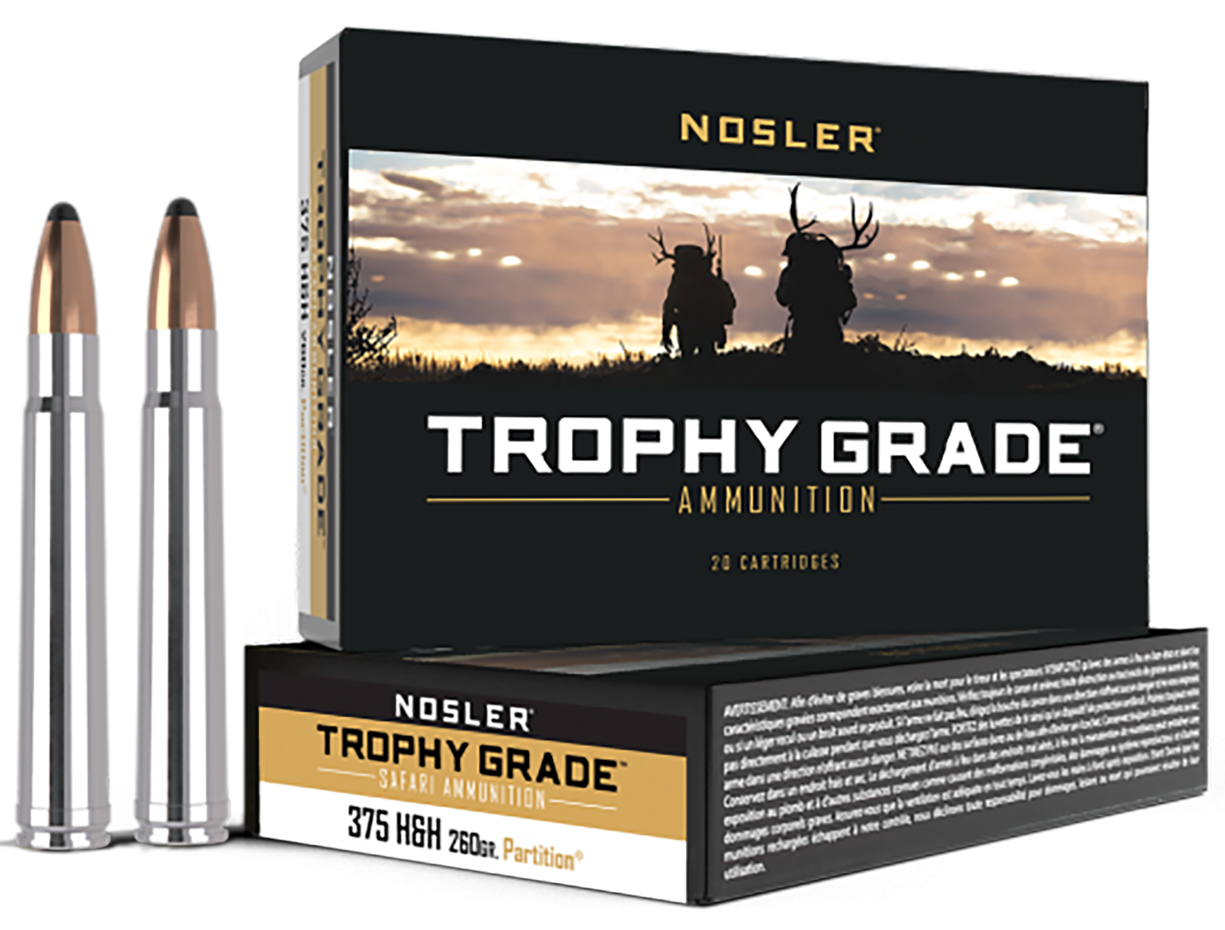 Nosler Trophy Grade 375 H and H Magnum Spitzer Partition 260 Grain 20 Rounds