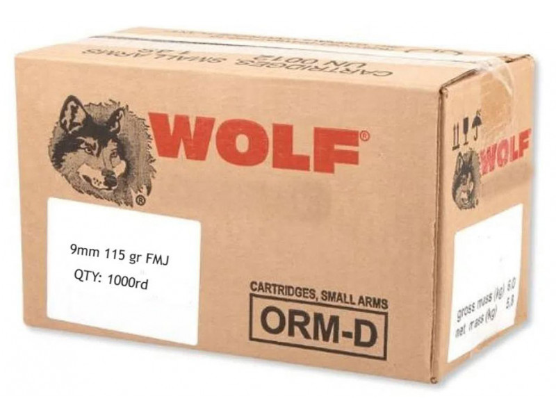 Wolf Steel Case 9mm Luger Handgun Ammo- 115 Grain | FMJ | 1000rd Case
