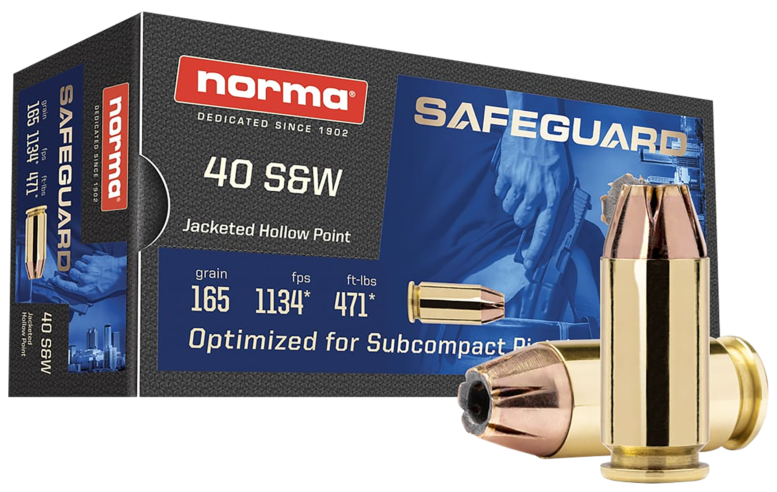 Norma Ammunition 801407887  Safeguard 40S&W 165gr Jacketed Hollow Point 50 Rounds