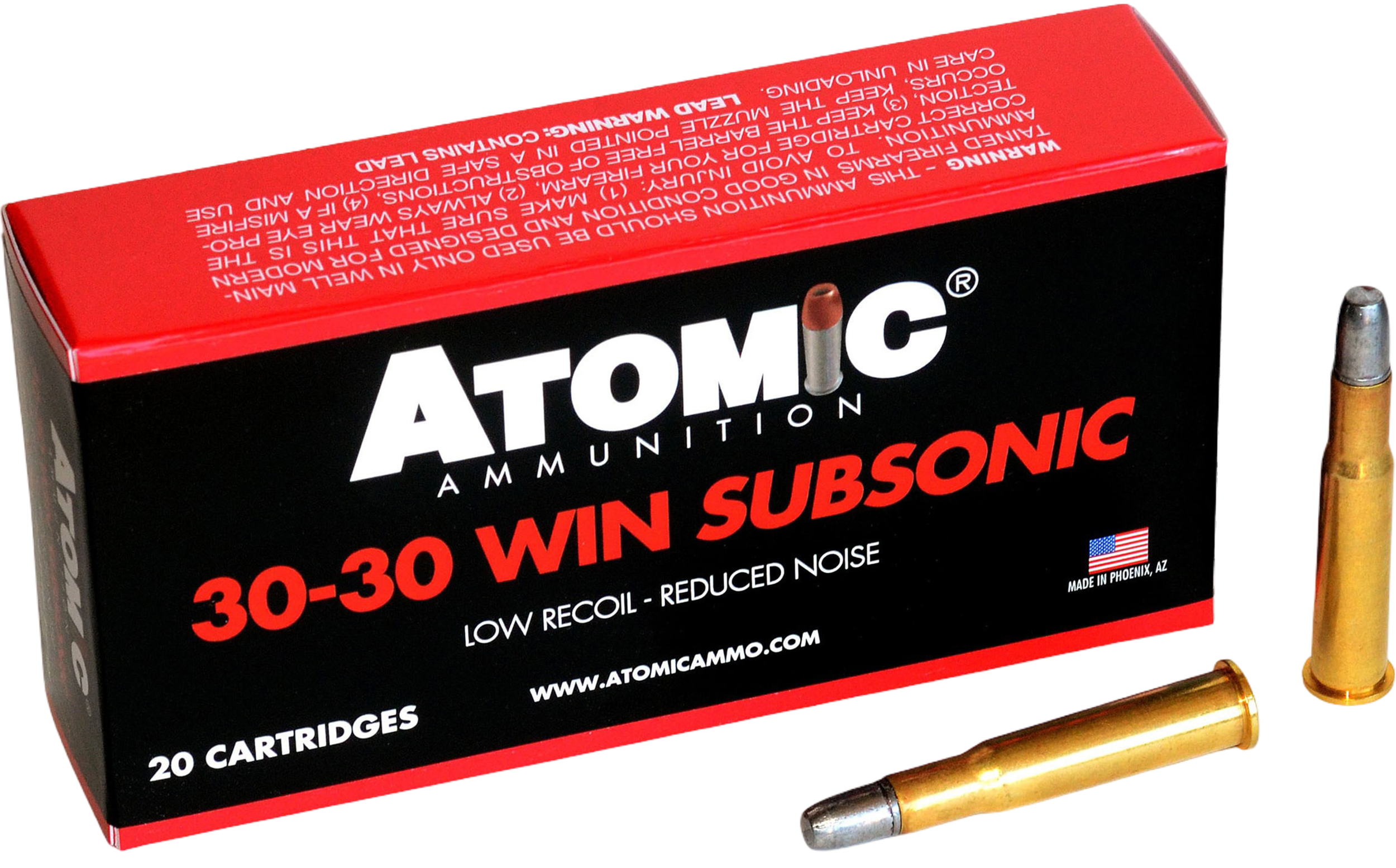 Atomic Ammunition 00410  Subsonic 30-30Win 165gr Lead Round Nose Flat Point 20 Rounds