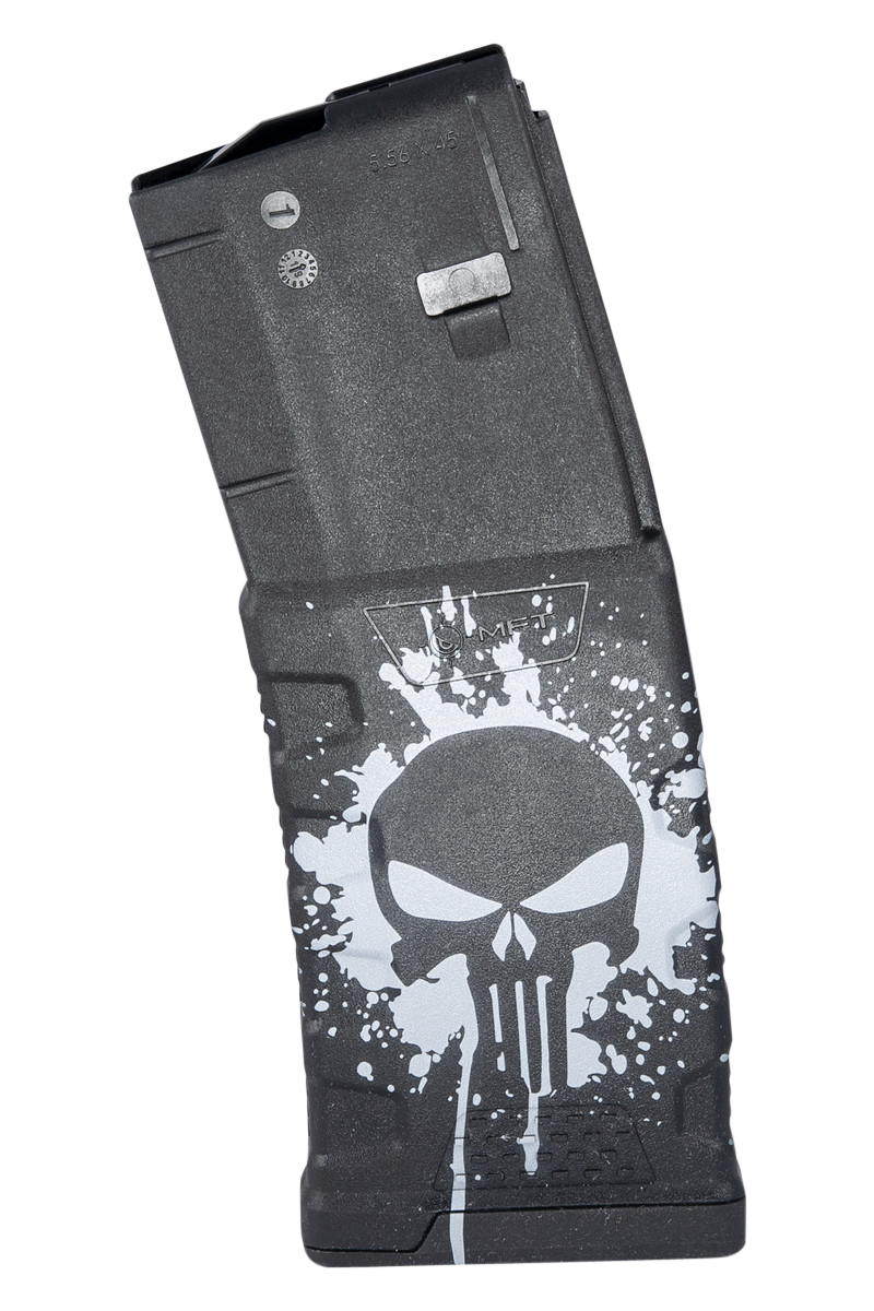 Mission First Tactical 30rd Magazine 223 Rem 5.56x45mm AR-15 M4 White Punisher Skull Splatter
