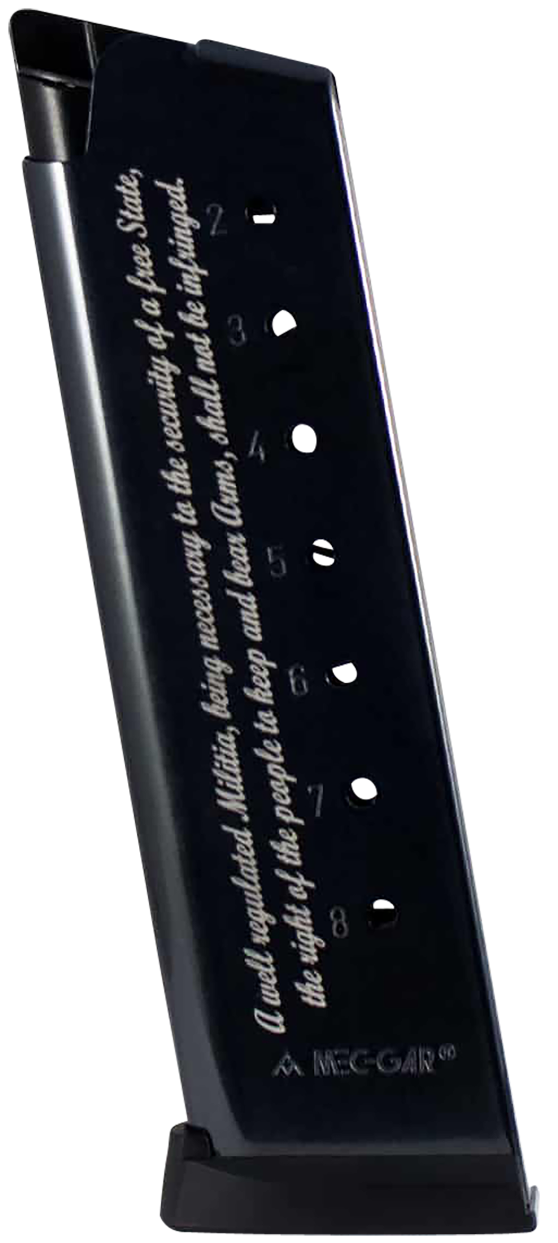Mec-Gar 1911 Magazine 8rd 45 ACP Blued Carbon Steel 2nd Amendment Engraving