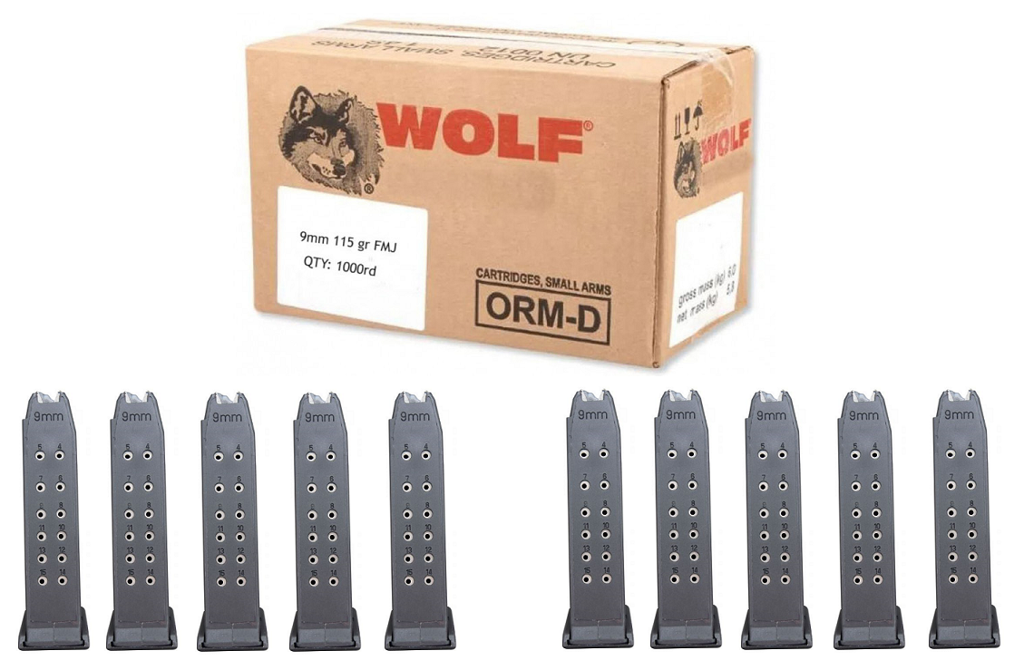 Wolf Steel Case 9mm Luger Full Metal Jacket 115 Grain 1000 Rounds