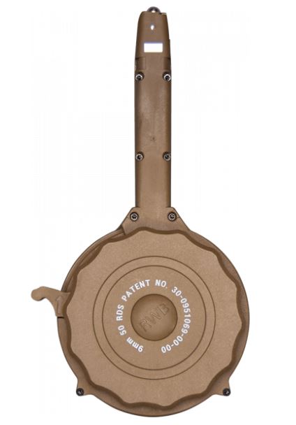 RWB Glock 9mm Drum Magazine Tan 50rd Gen 2 Fits Glock 17 19 26 34