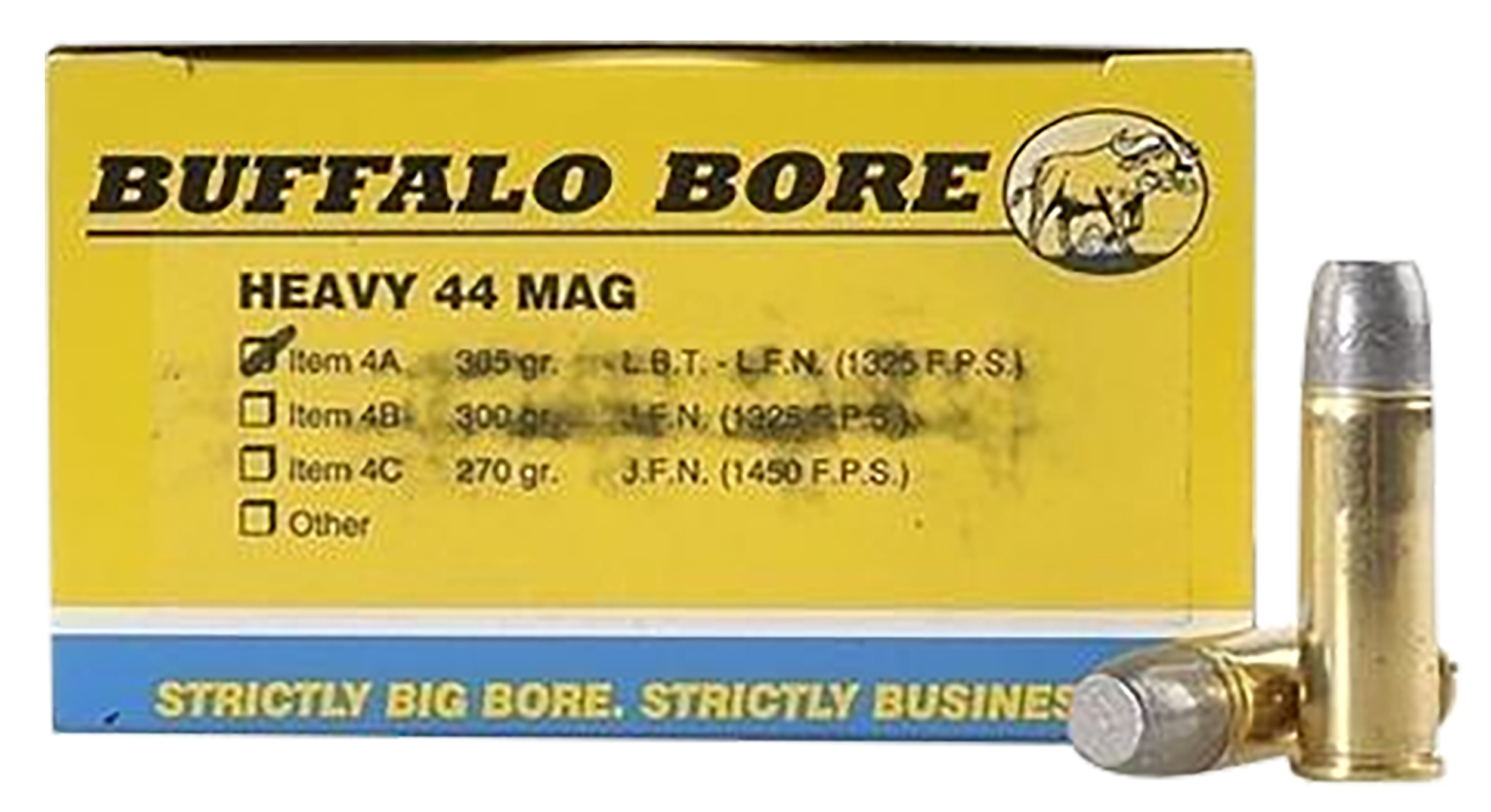 Buffalo Bore Ammunition 4A20 Heavy Strictly Business 44Rem Mag 305gr Hard Cast Lead Flat Nose 20 Rounds