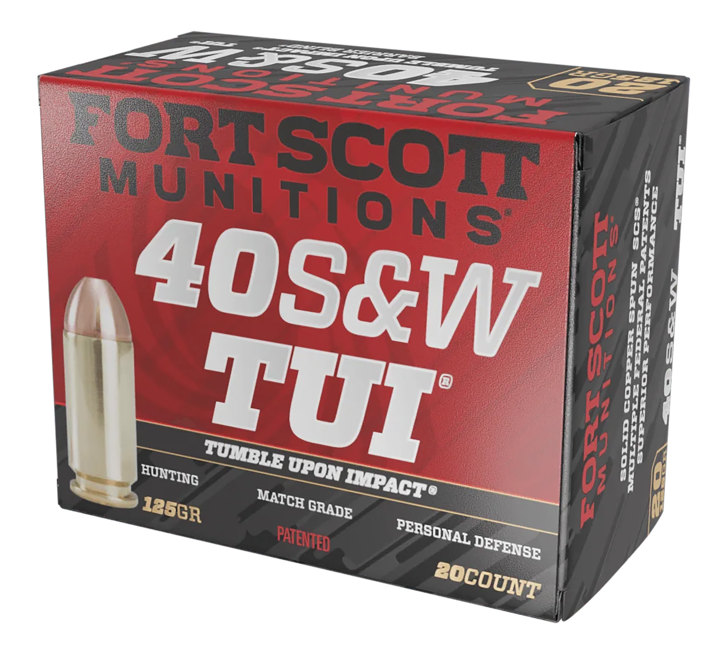 Fort Scott Munitions 400125SCV Tumble Upon Impact (TUI)  40S&W 125gr Solid Copper Spun 20 Rounds